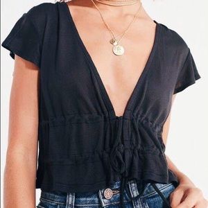 UO✖️Kimichi Blue Tie Front Top